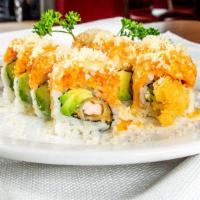 Fantastic Roll (8 Pcs) · Hot & spicy. Shrimp tempura, avocado inside, topped with baked crunch, spicy lobster salad w...