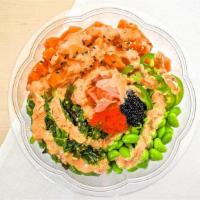 Volcano Bowl · Contains Gluten. Spicy. Seaweed, Edamame, Jalapeño, Ginger, Tobiko with Volcano Sauce.