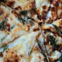 Popeye · “Olive Oyl,” black pepper, shredded mozzarella,  Parmesan, spinach, garlic.