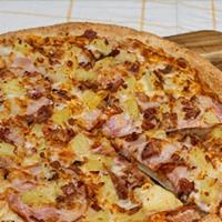 Tropical Hawaiian Pizza · Canadian bacon, smoked bacon, pineapple, cheddar cheese and sarpino's gourmet cheese blend.