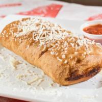 Buffalo Chicken Calzone · Ranch, grilled chicken strips, hot buffalo sauce, parmesan cheese and gourmet cheese blend.