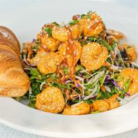Dynamite Shrimp Salad · crispy shrimp tossed in a sweet and spicy cream sauce, mixed greens, carrot, cabbage, bean s...