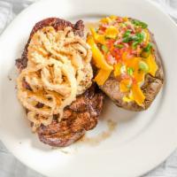 Top Sirloin* · hardwood grilled, served with baked potato and house salad
