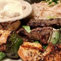 Shish Combo For Two · One shish kabob, two shish tawook, and two shish kafta.
Note: Consuming raw or undercooked m...