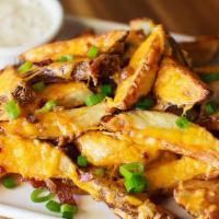  Cheese Fries Or Wedges · Seasoned potato wedges or fries as per market avabelity,spicy cheese,green onion