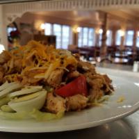 Chicken Salad · Choice of grilled or crispy chicken, lettuce, tomatoes, hard Boiled egg, swiss and American ...