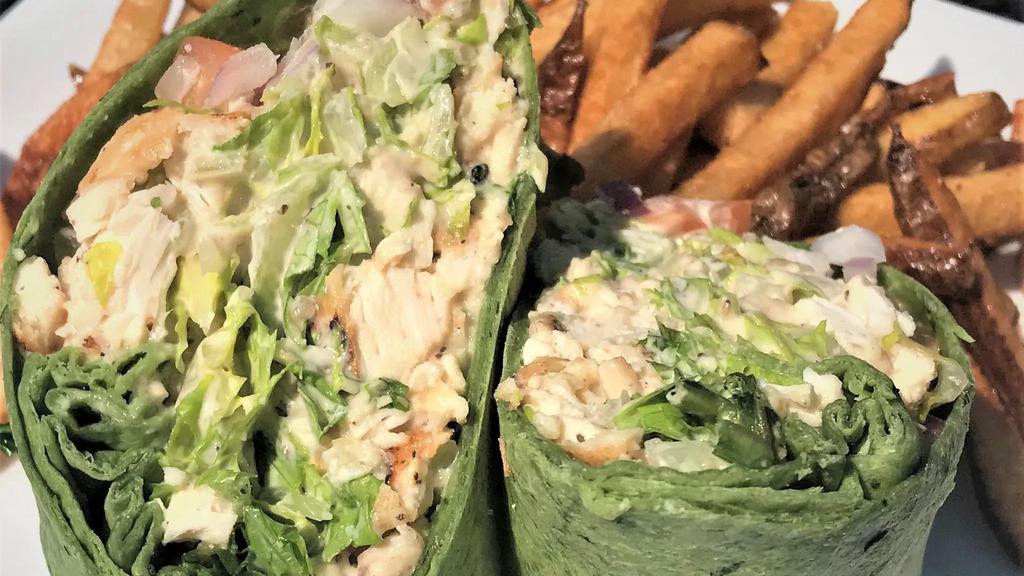 Caesar Wrap · Grilled chicken, romaine lettuce, parmesan cheese with Caesar dressing.