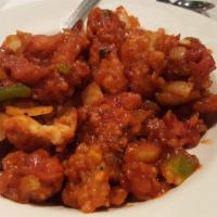 Gobi Manchurian Dry · Vegan, vegetarian. Deep-fried cauliflower marinated in corn flour batter with spices and swe...