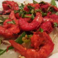 Tandoori Shrimp · Gluten-free. Jumbo shrimps marinated in yogurt with herbs and spices.