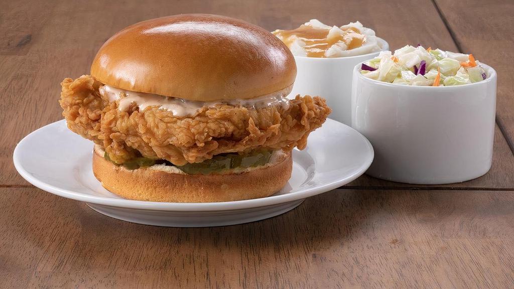 Spicy Chicken Sandwich Combo · Lee's new Chicken Sandwich! Includes a chicken filet with chipotle ranch and pickles, one side and a drink.
