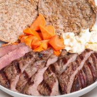 Muscle Boy · Certified Angus beef steak, grilled sweet potato rounds, 6 egg whites. Served with Ezekiel E...