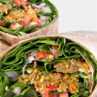 Ph Vegan Wrap · Black bean chipotle veggie patty, spinach, avocado, tomatoes, red onions, vegan cheese, and ...