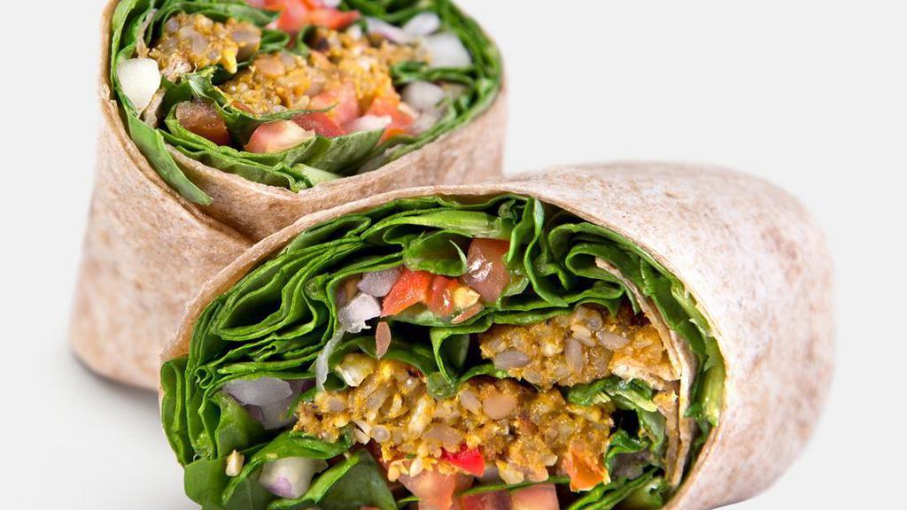 Ph Vegan Wrap · Black bean chipotle veggie patty, spinach, avocado, tomatoes, red onions, vegan cheese, and black bean salsa served on whole wheat tortilla and side of fruit. Vegetarian.