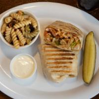Buffalo Wrap · Crispy or grilled buffalo style chicken, swiss cheese, lettuce, tomato, and ranch dressing.