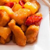 Sweet & Sour Chicken · Served with white rice.