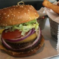Hubbard Burger · 8 oz grade-A ground beef patty with Gouda cheese, bacon jam, avocado puree, lettuce, tomato,...