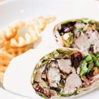 Wisconsin Harvest Wrap · Chopped fresh greens, dried cranberries, apples, red onions, toasted walnuts and Bleu cheese...