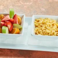 Mac N Cheese · Kraft macaroni and cheese.. Choice of fries or fruit cup.