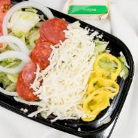 Side Garden Salad · Lettuce, onions, provolone cheese, pepperoni, hot pepper rings and tomatoes.