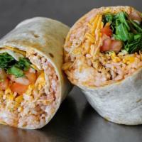 Buffalo Burrito · Buffalo chicken topped with rice, cheese, lettuce, tomatoes, and onions.