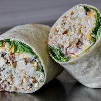 Club Burrito · Chicken, chipotle mayo, rice, bacon, cheddar cheese, romaine lettuce, tomatoes, and onions.
