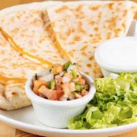 Cheese Quesadilla · Cheddar, Mozzarella on a El Milagro Flour Tortilla Pico De Gallo & Sour Cream On The Side