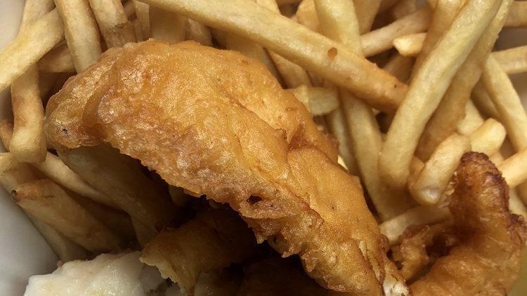 Fish & Chips · Flaky Alaskan cod hand-dipped in batter, deep-fried to a golden brown. With fries for an all-time favorite.