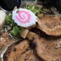 Tonkotsu Ramen · Pork and chicken broth: Topping with pork chashu, bean sprouts, kikurage, bamboo shoot, gree...