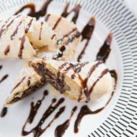 Choclava · Filo dough and layers of Callebaut chocolate, walnuts, sugar, cinnamon, honey, Homer’s vanil...