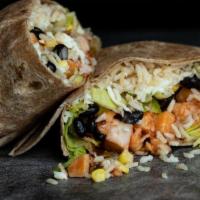 Big Boy Wrap 2.0 · Chicken, brown rice, romaine, fire-roasted corn and black beans, mozzarella, & CE Sweet Chil...