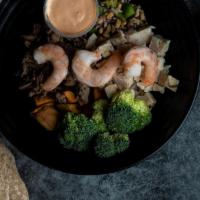 The Meatz Bowl · Chicken, shredded beef, shrimp, sweet potato chunks, quinoa-kale blend, & broccoli with your...