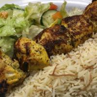 Chicken Kabob Plate · Most popular. Marinated Mediterranean style pieces of grilled chicken breast. Includes rice,...