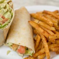 Chicken Kabob Wrap · Marinated Mediterranean style pieces of grilled chicken breast. Includes lettuce, tomato, on...