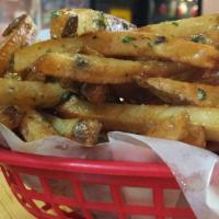 Basket Of Garlic Fries · Fried potatoes.