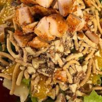 Asian Salad · Romaine, grilled chicken breast, peppadew peppers, sliced almonds, sesame seeds, chow mein n...