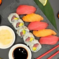 Tuna Avocado Combo · Tuna, avocado, 3 pieces of tuna nigiri and 2 pieces of salmon nigiri. Include: natural ginge...