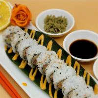 Spicy California Roll · Natural shredded crab meat, avocado and cucumber with spicy mayonnaise. Include: natural gin...