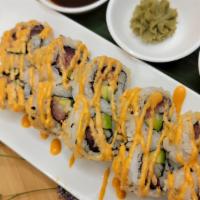 Spicy Tuna Roll · Tuna, avocado and cucumber with spicy mayonnaise. Include: natural ginger, natural wasabi an...