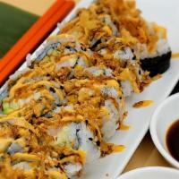 Crunchy Tempura Shrimp Roll · Tempura crispy shrimp, avocado, cucumber, onion crunchy, spicy mayonnaise and unagi sauce. I...