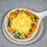Veggie Skillet  · Mushrooms, Onions, Tomatoes, Green Peppers, Spinach, and Jack Cheese