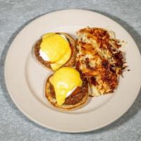 Southern Benedict · Sausage Patties, Tomato, Poached Eggs, English Muffin, and Homemade Hollandaise