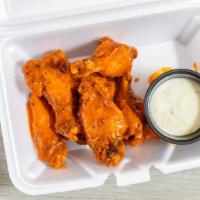 6 Pieces Wings · Your choice of buffalo, BBQ or plain and a side of ranch.
