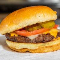 Happy Cow Impossible Burger · Tomatoes, ketchup, mustard, pickles, onions, and American cheese.