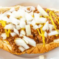 Coney Island Dog · Hot dog with chili, mustard and onions.