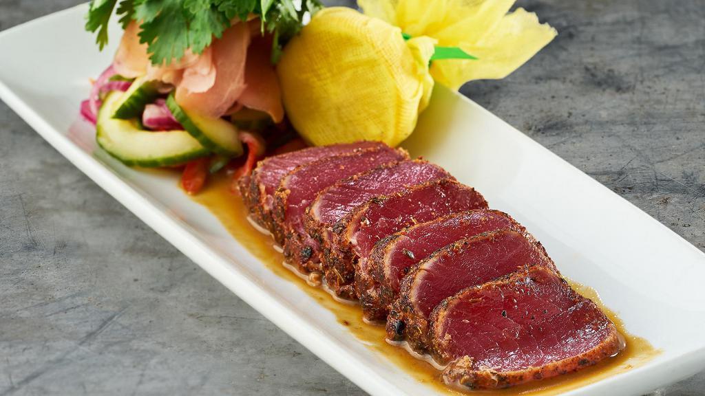 Seared Ahi Tuna* · complemented by a spirited sauce with hints of mustard & beer. 130 cal.
**Disclaimer: Served raw, or undercooked, or may contain raw or undercooked ingredients. Consuming raw or undercooked meats, poultry, seafood, shellfish or eggs may increase your risk of food-borne illness.**