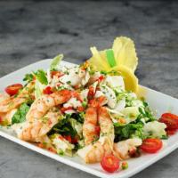 Chilled Shellfish Salad · shrimp & lump crabmeat tossed with vinaigrette dressing on a bed of mixed greens. 490 cal.