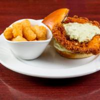 Crispy Chicken Sandwich · Breaded and fried chicken breast topped with our house avocado ranch, lettuce, and tomato. S...