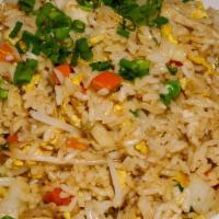 Fried Rice · Gluten-free. Carrots, bean sprouts, peas, egg and a light touch of soy.
