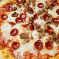 Sausage Pizza · Dough, tomato sauce, cheese, sausage, onion, and green pepper.