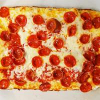 Pepperoni Pizza (Sesame Seed Crust) · Dough, tomato sauce,cooked ham, pepperoni, and hot pepper.